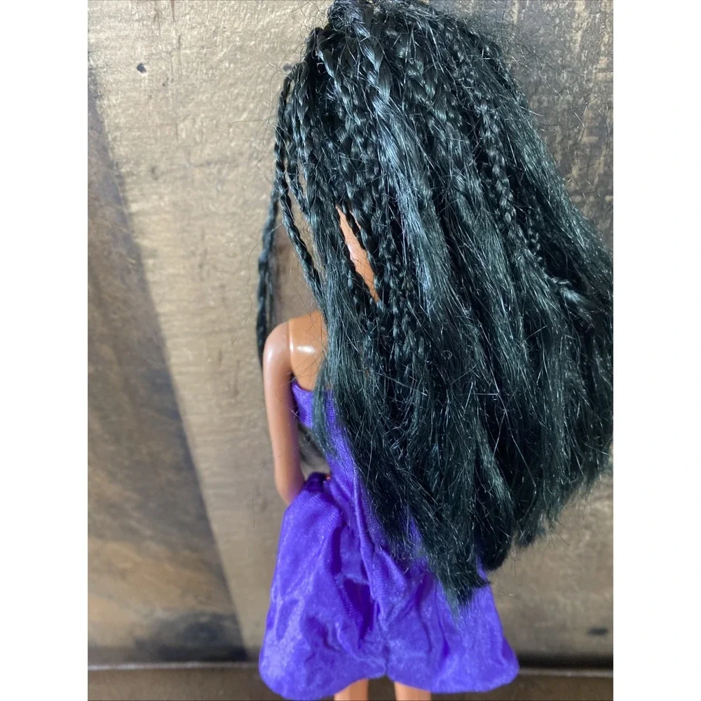 Vintage 90s Barbie‎ Doll Christie Dark Braided Hair Purple Sequin Party Dress